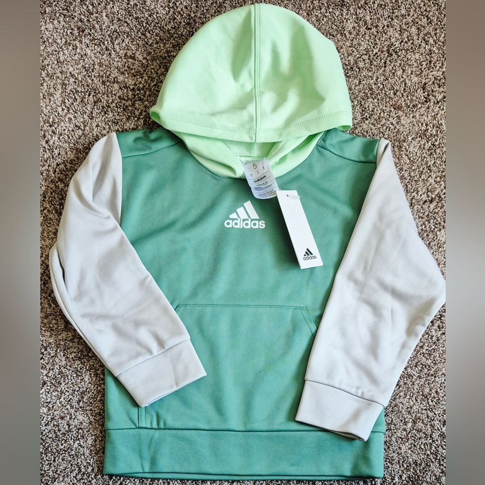 Adidas Kids boys Sweatshirt Hoodie Trio REGULAR FIT SIZE 5 Green Tan Neon